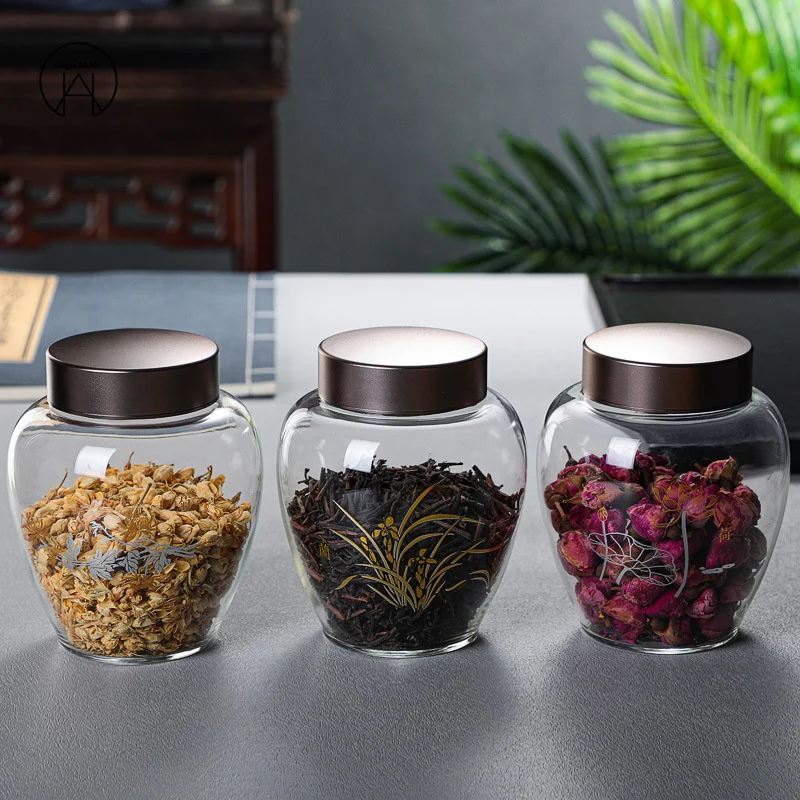 

Alloy Threaded Tin Lid Coffee Bean Storage Can Transparent Glass Candy Jar Dried fruit Whole Grains Spice Bottle Tea Caddy