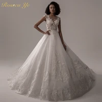 roseca ye lace sheer top sexy wedding dress for black women 2022 robe de mariee court train sleeveless ball bridal gown o neck