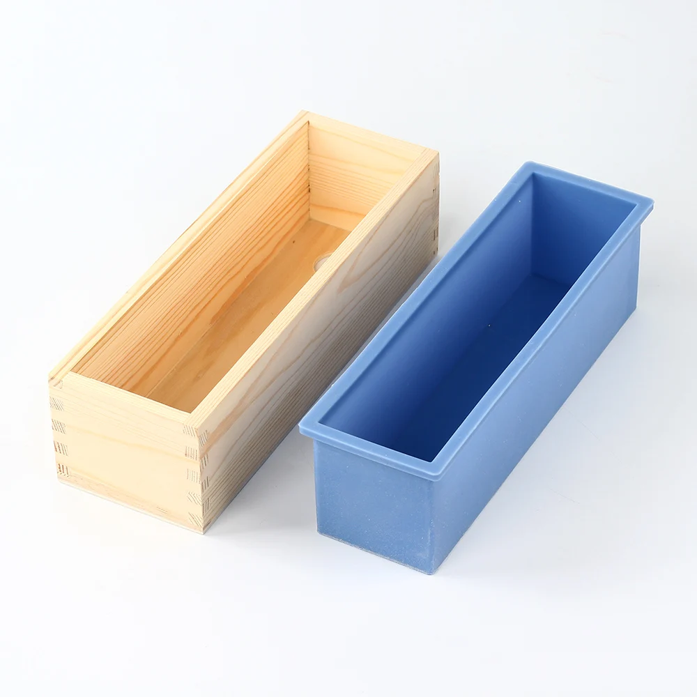 Molde Rectangular para jab&oacute;n, molde Flexible de silicona con caja de madera para proceso fr&iacute;o casero, 1200g-2