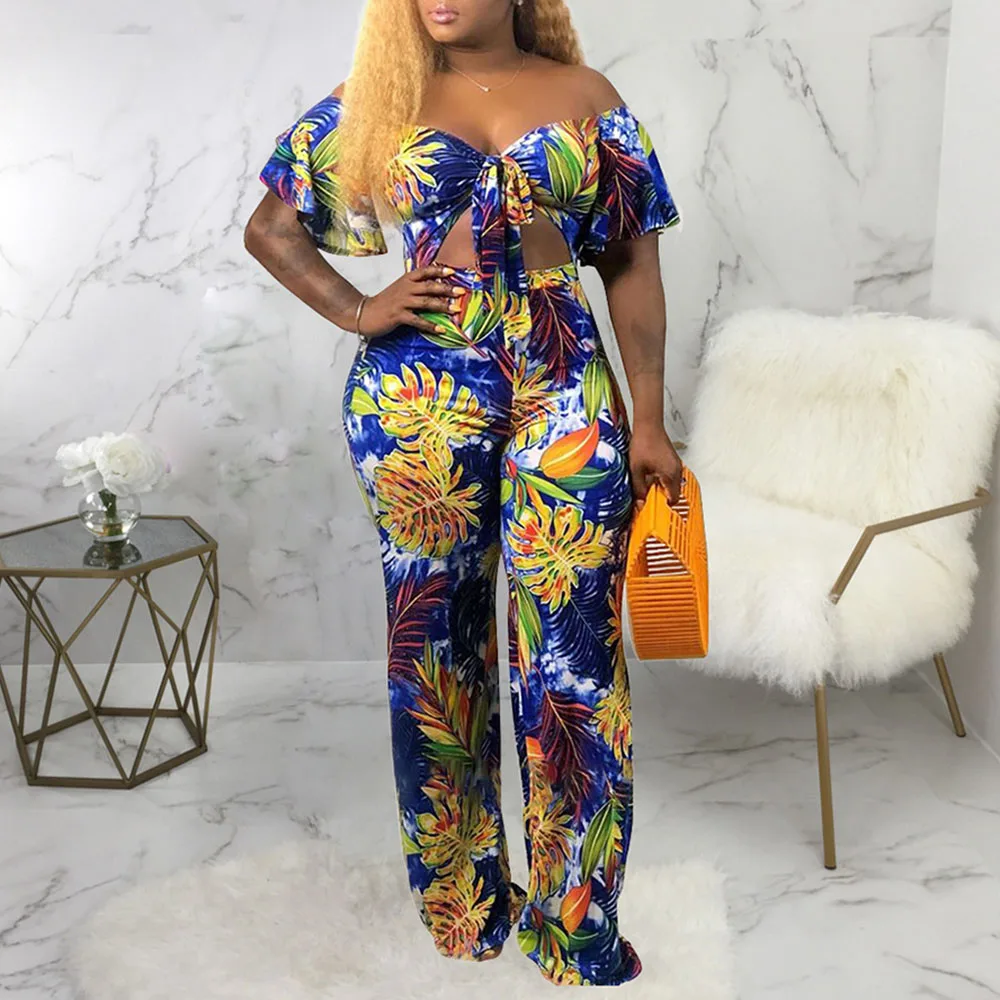 Сексуальный женский комплект из двух предметов с открытыми плечами и цветочным принтом в стиле бохо