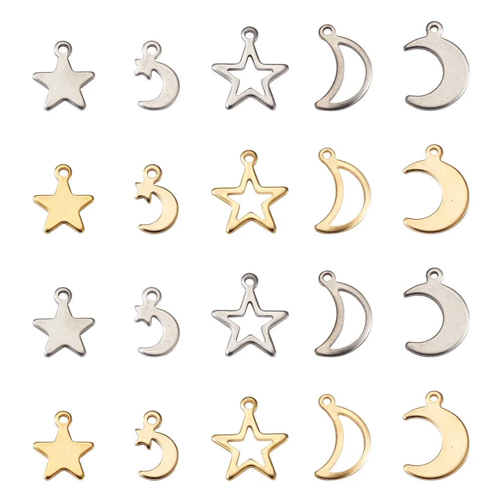 

100pcs Stainless Steel Star Moon Charms Pendant Fit Necklace Bracelet Accessories for DIY Jewelry Making Findings