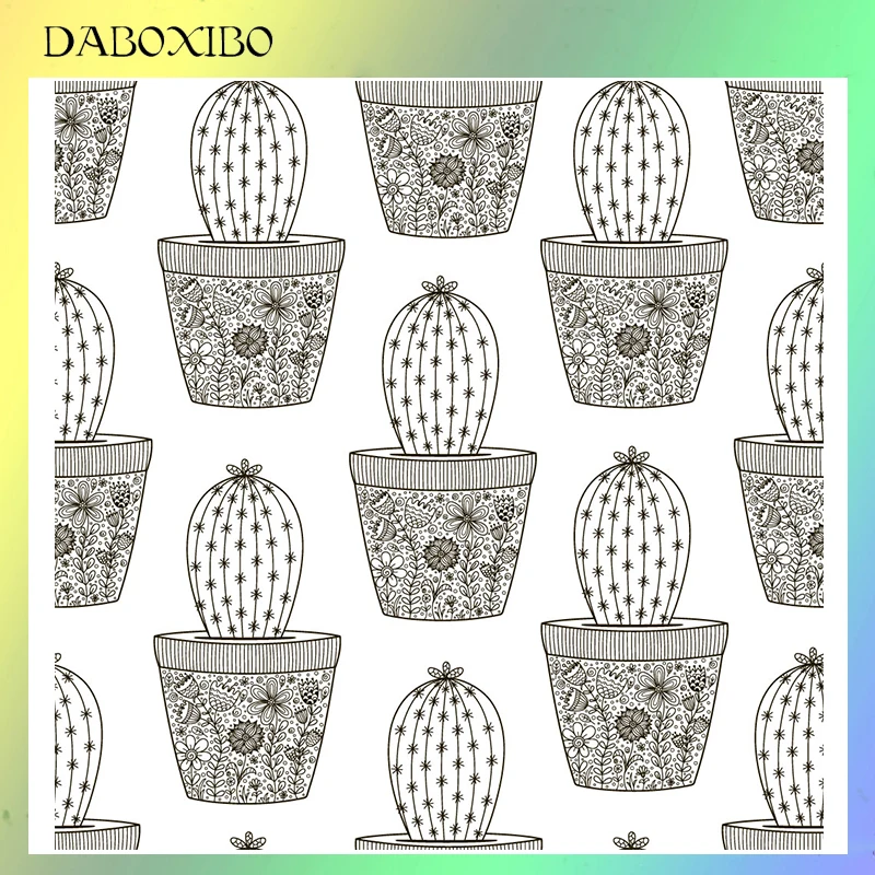 

DABOXIBO Potted Cactus Clear Stamps For DIY Scrapbooking/Card Making/Photo Album Silicone Decorative Crafts 11x15