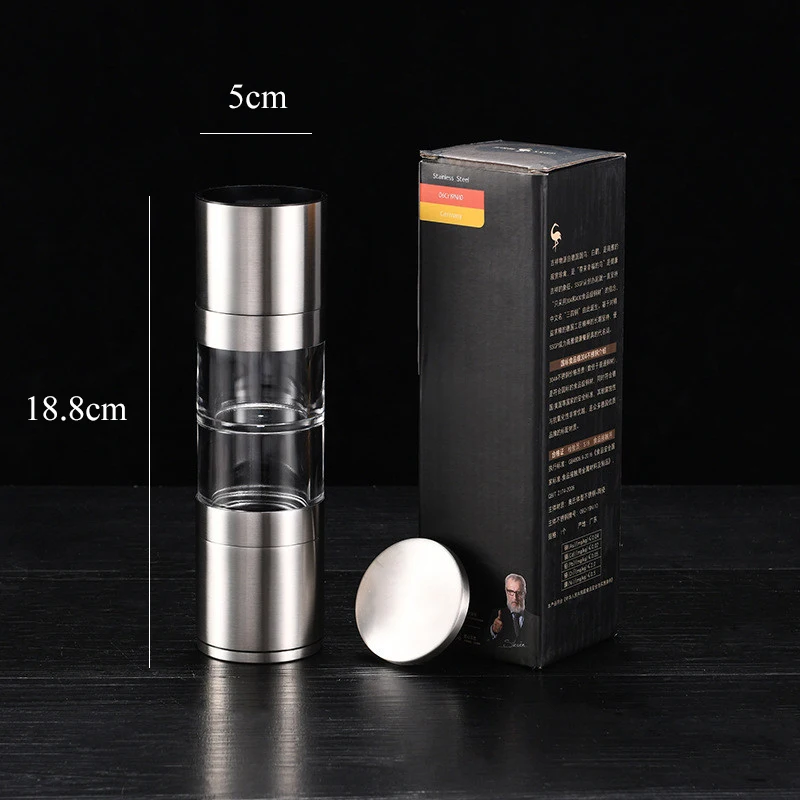 

Adjustable Pepper Grinder 2 in 1 Stainless Steel Manual Salt and Pepper Mill Grinder Spice Shakers Kitchen Tools for Cooking