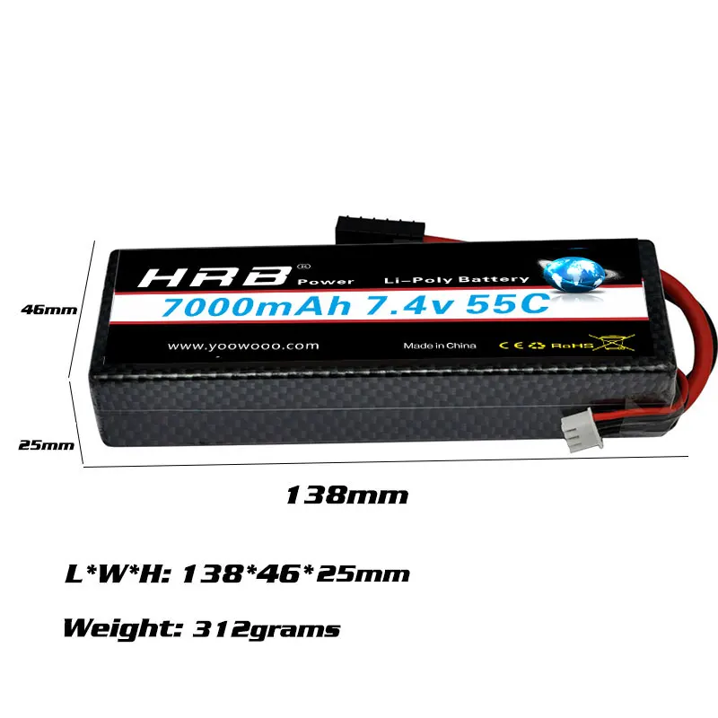 2 шт hrb 74 в 7000 мач 2s lipo аккумулятор hardcase с t