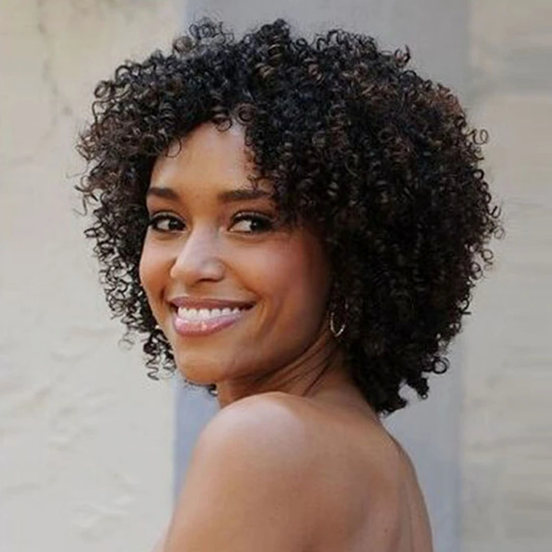 Short Curly Bob Wig For Black Women Afro Kinky Free Part Glueless Synthetic Fiber Natural Soft Lace Heat Resistant |