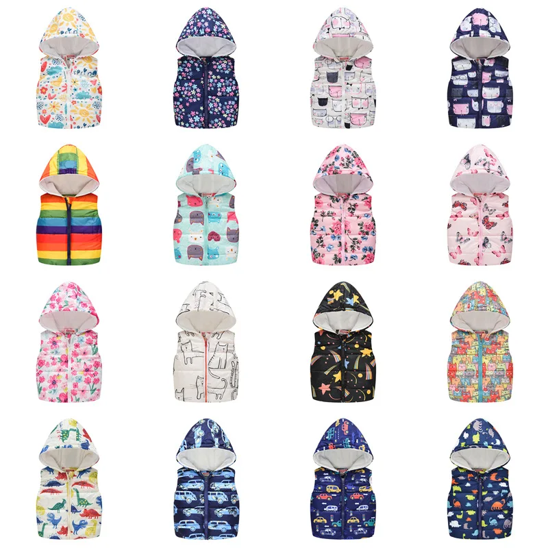 

Fashion Vest for Girls Boys Hooded Cotton Winter jacket Baby Girl clothes boy hooded vests Kids Sleeveless Coats Child Outerwear