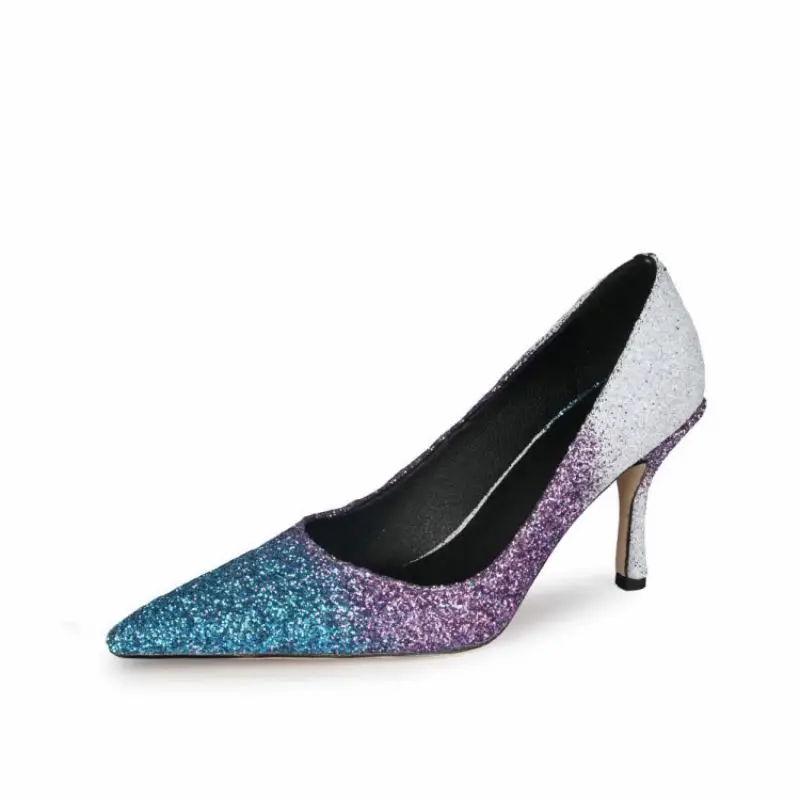 

Women's Sequined Spring Mid-Heel Single Shoes Pointed Stiletto Banquet Shoe Fashion Ladies Wedding Comfortable Shoes Size 34-43