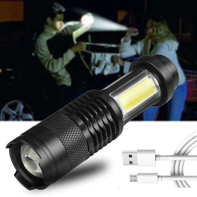 XP-G Q5 Built-in Battery Mini LED Flashlight USB Charging COB Zoomable Waterproof Torch Aluminum Lantern Use AAA | Освещение