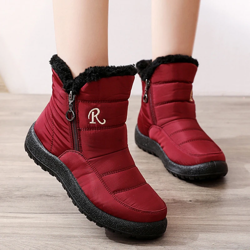 

Women Boots Winter Waterproof Snow Boots Women Warm Cotton Padded Shoes Woman 2021 Double Zipper Thicken Plush Ankle Botas Mujer