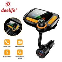 deelife bluetooth 5 0 fm transmitter modulator handsfree car kit with color screen auto mp3 player dual usb fast charger