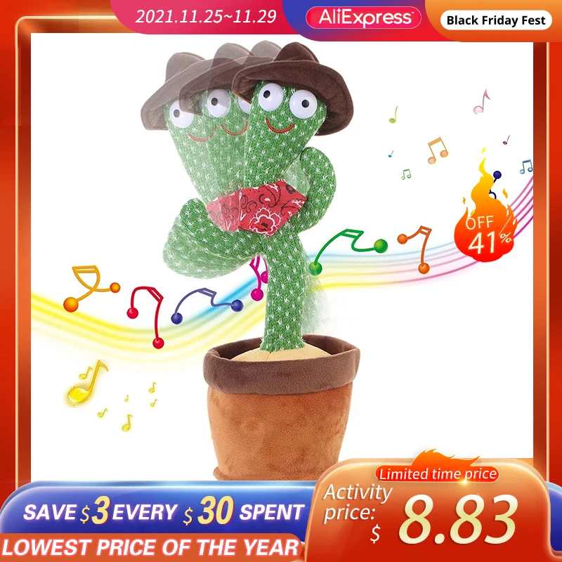 

Рождественские подарки танцующий кактус электронная плюшевая игрушка мягкая плюшевая кукла Дети кактус, который может спеть и танцевать г...