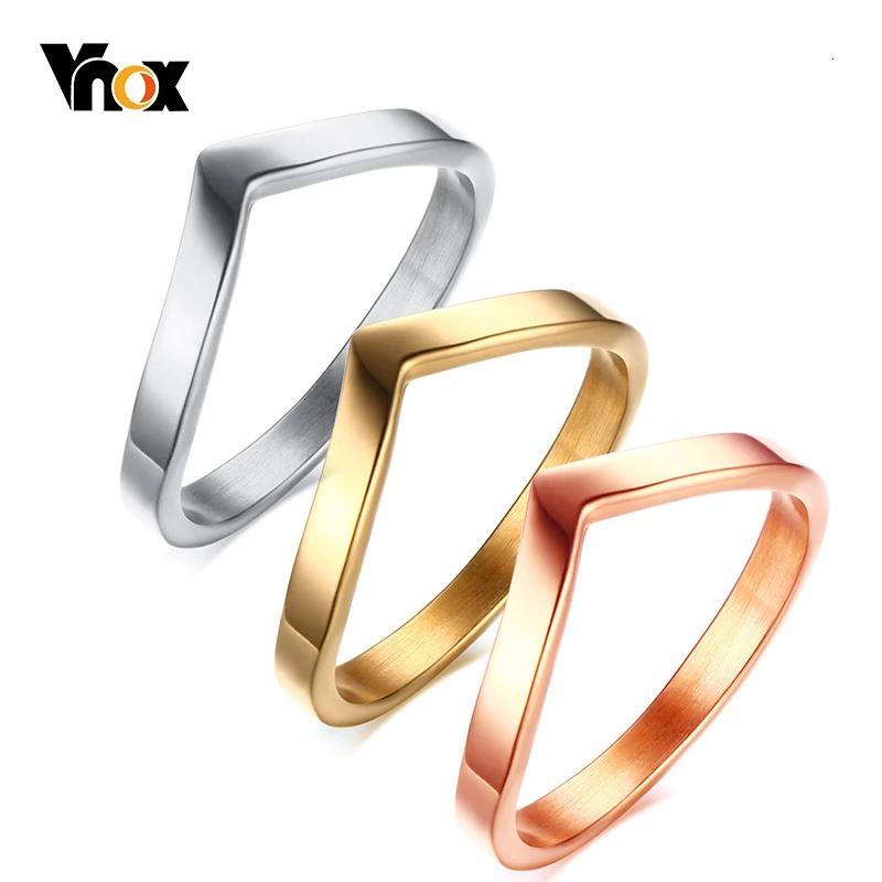 Женское кольцо V образной формы Vnox золотистое розовое из нержавеющей