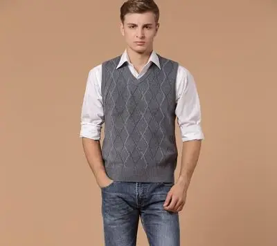 2020 New Arrival Autumn &amp Winter Mens V Neck casual plaid Cashmere Sweater Vest | Мужская одежда