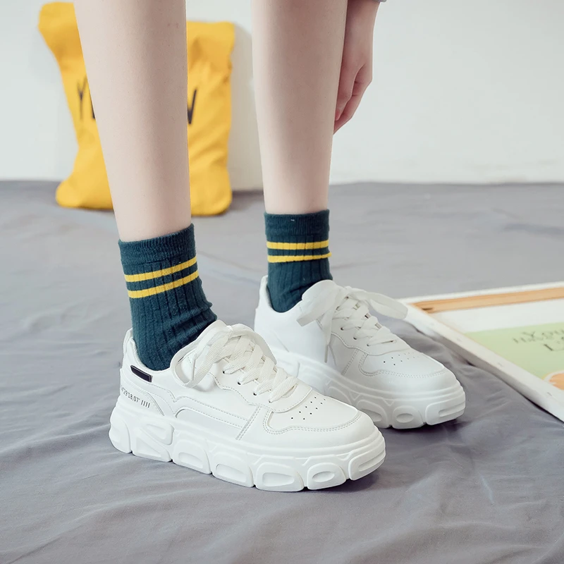 INS Ulzzang/2020 женские белые кроссовки на платформе повседневная обувь массивной
