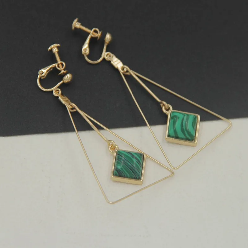 Серьги-клипсы с зеленым/черным/белым камнем для женщин украшения ушей