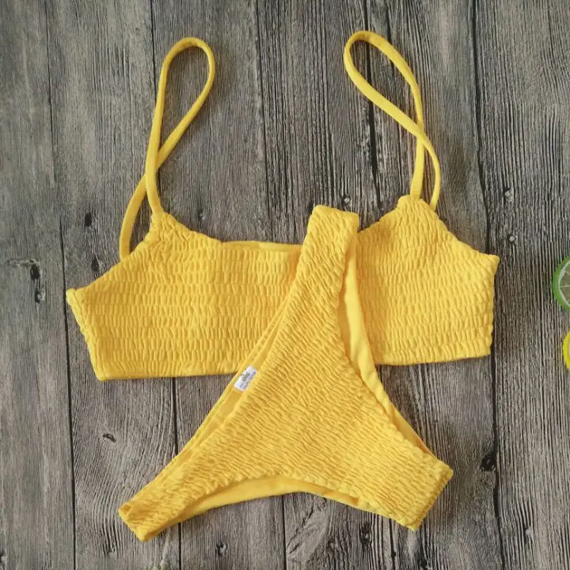 

Yellow Ruffles Crochet Sexy Bikini Set Women Push-up Padded Bra Biquini Swimsuit Triangle Swimwear Bathing Suit Mujer