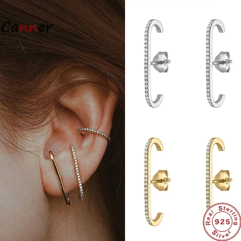 

Canner European and American 925 Sterling Silver Earrings Single Row Crystal Zircon stud Earrings for Women Gifts Fine Jewelry