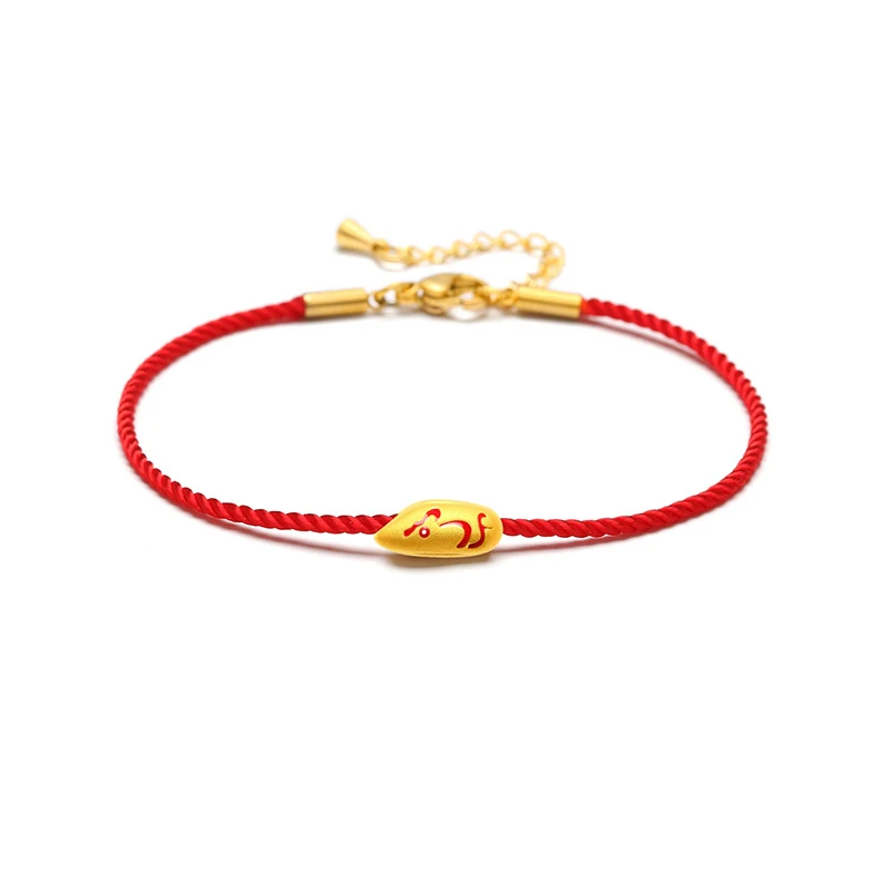 

New Arrival 999 24K Yellow Gold Bracelet Red Colour Mouse Rice Bracelet Women Bracelet