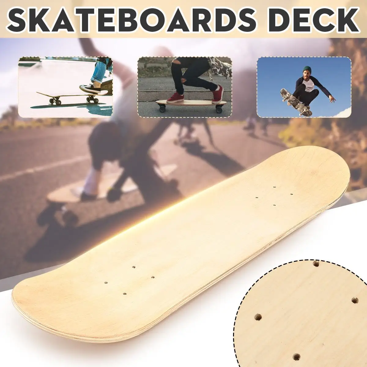 8inch Skateboards Natural Skate Deck Blank Board Skateboards Deck Wood Maple Long board Wood Maple Beginnner skate board