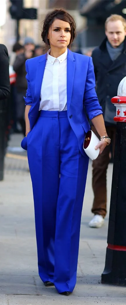 Королевский синий однобортный офисные женские туфли костюм для работы Slim Fit