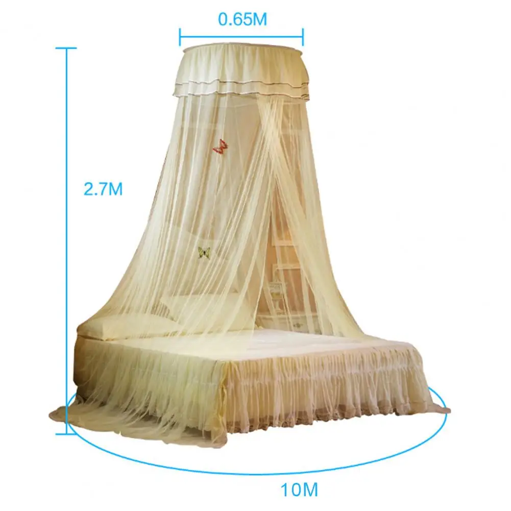 

Mosquito Net Round Top Stimulation Butterfly Pin Polyester Fiber Decorative Bed Canopy for Student