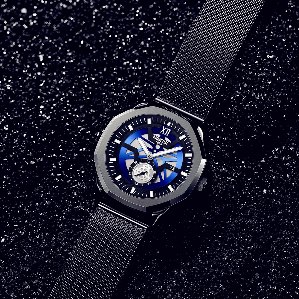 NIBOSI Fashion Mens Watches Top Brand Luxury Quartz Watch Men Casual Mesh Steel Waterproof Sport Black Relogio Masculino | Наручные часы