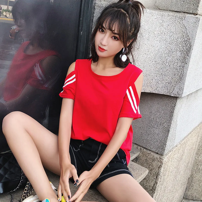 

Original Design New Half-sleeve Strapless T-shirt Female Short-sleeved Pure Cotton Summer Ins Fashion Girl Outfit