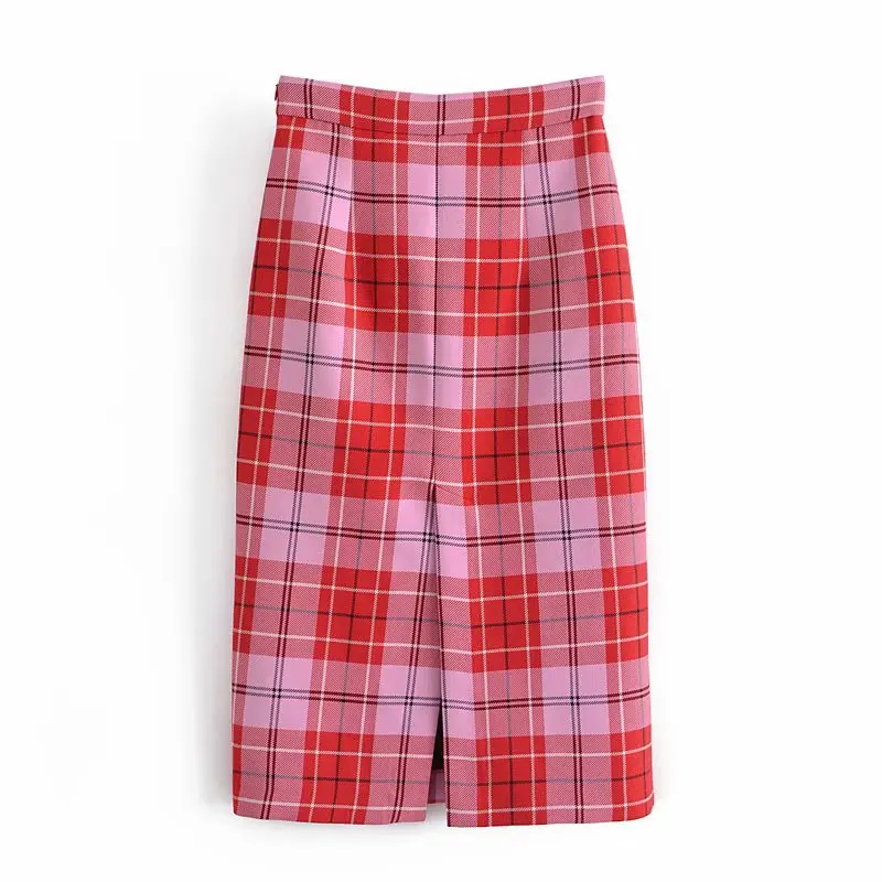 

ZA 2021New Plaid Skirt Mid-Calf Vintage A-Line Casual Skirts Womens Plaid Skirt For Women
