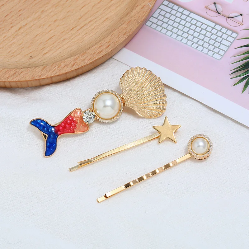 2/3pcs Summer Beach Shell Metal Hairpins Fashion Pearl hairgrip Mermaid Starfish HairClips Women Hair Accessories Adult Headwear