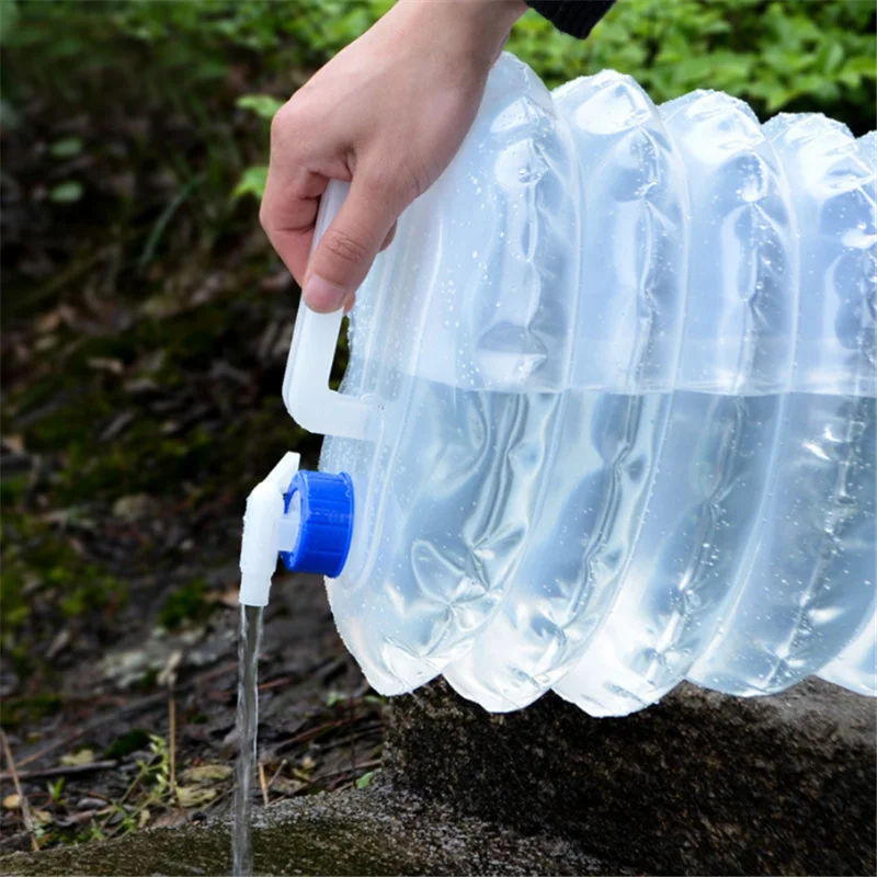 

5L outdoor PE telescopic folding water bag bucket faucet car EP camping drinking thermos kettle carrying bag on foot