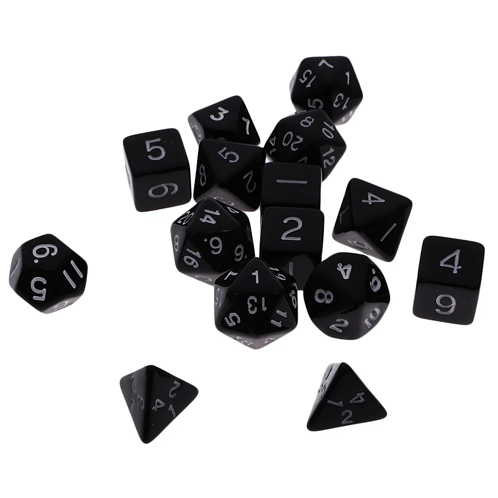 

15pcs Number Multisided Dices Set Kids D&D RPG Game Accs with A Bag Black