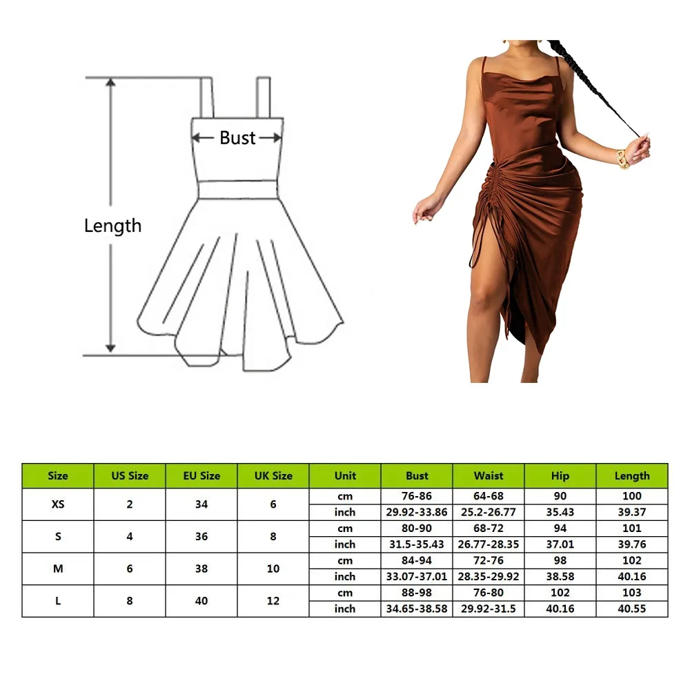 

NIBESSER Ruched Satin Summer Dress Drawstring Spaghetti Straps Cowl Neck Backless Long Dresses for Women Party Sexy Vestidos