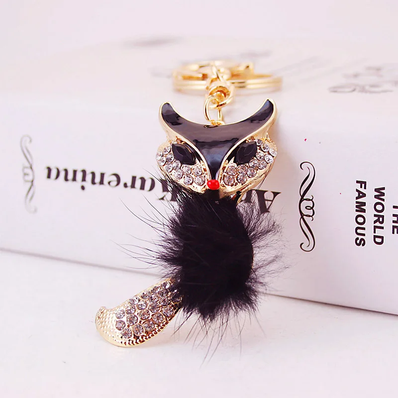 Брелок для автомобиля с милым помпоном из Стразы сталя брелок Лисичка аксессуары