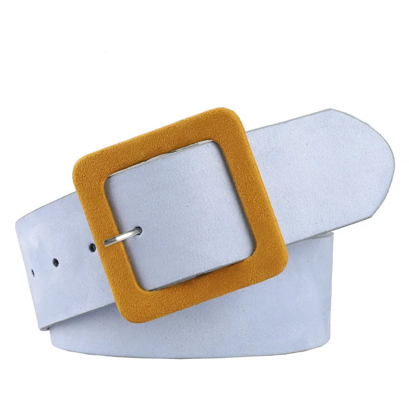 

Cute Waist Belt For Dress Red White Decorative Waist Belts Suede Square Buckle Wide Belts Metal Pin Buckle Casual Waistband