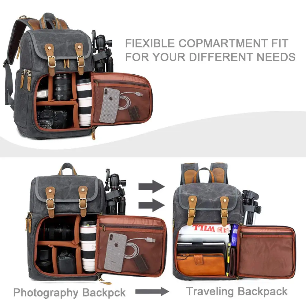 Рюкзак для камеры холст SLR DSLR сумка винтажный рюкзак большая емкость открытая