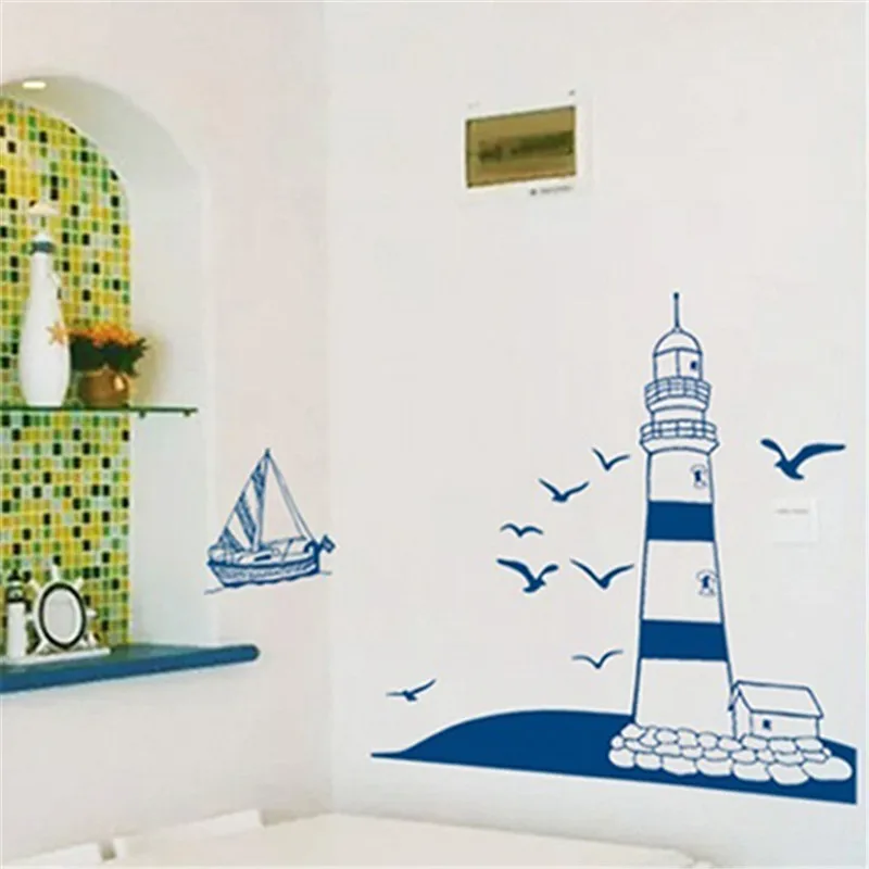 Настенный стикер с изображением морского Чайка парусника маяка s фоновое