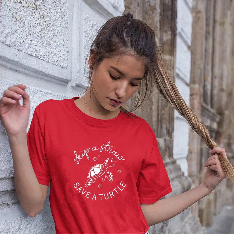 Футболка Skip a Straw Save Turtle Graphic забавная Повседневная футболка из 100% хлопка