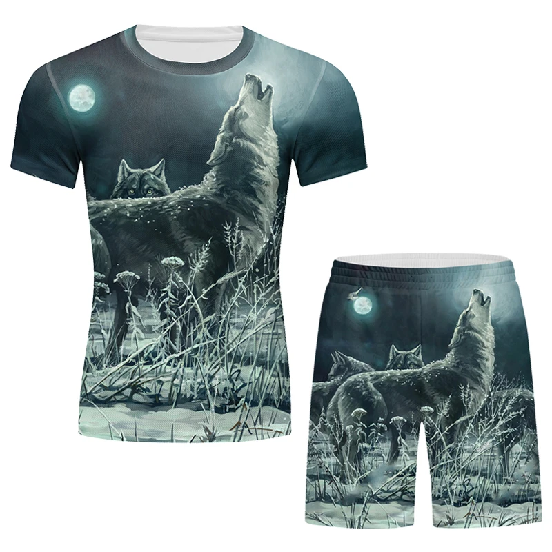 

2022 Cody Lundin Fashion 3D Print Wolf Design Men's Summer Comfortable Shorts And Short Sleeve Two-Pieces Style S to 4XL Size