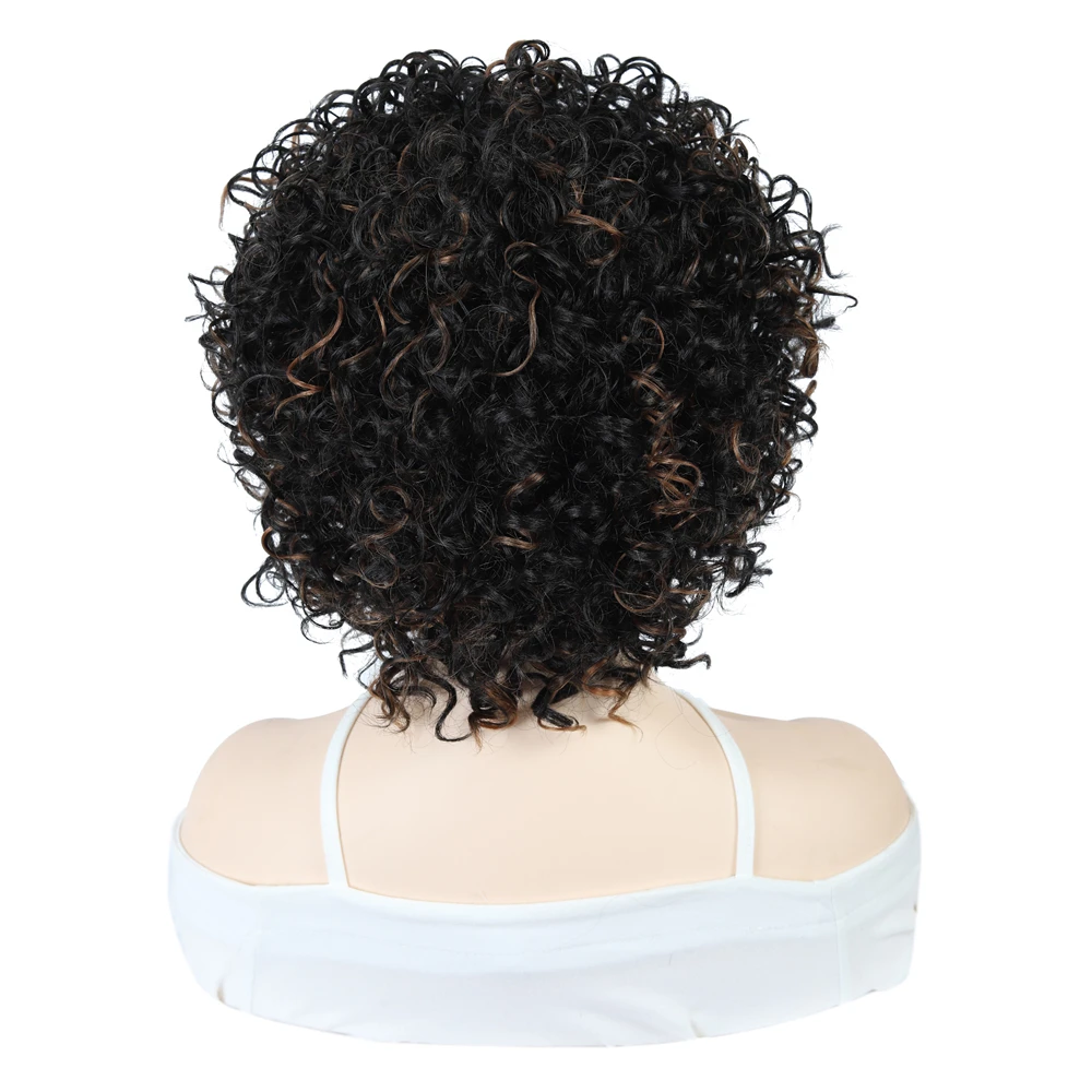 

X-TRESS Afro Kinky 12inch Short Curly Synthetic Wigs With Bangs Natural Black High Temperature Fiber African Hairstyle For Women