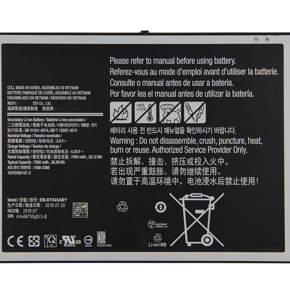 

Original Tablet Battery EB-BT545ABY For Samsung Galaxy Tab Pro Active pro T545 SM-T545 Replacement Batteries 7600mAh