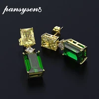 pansysen gold color vintage elegant womens emerald drop earrings 100 925 sterling silver gemstone earrings fine jewelry gift
