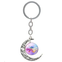 tafree colorful dazzle flowers pattern moon setting keyholders 2021 new mandala women handbag ornament key ring