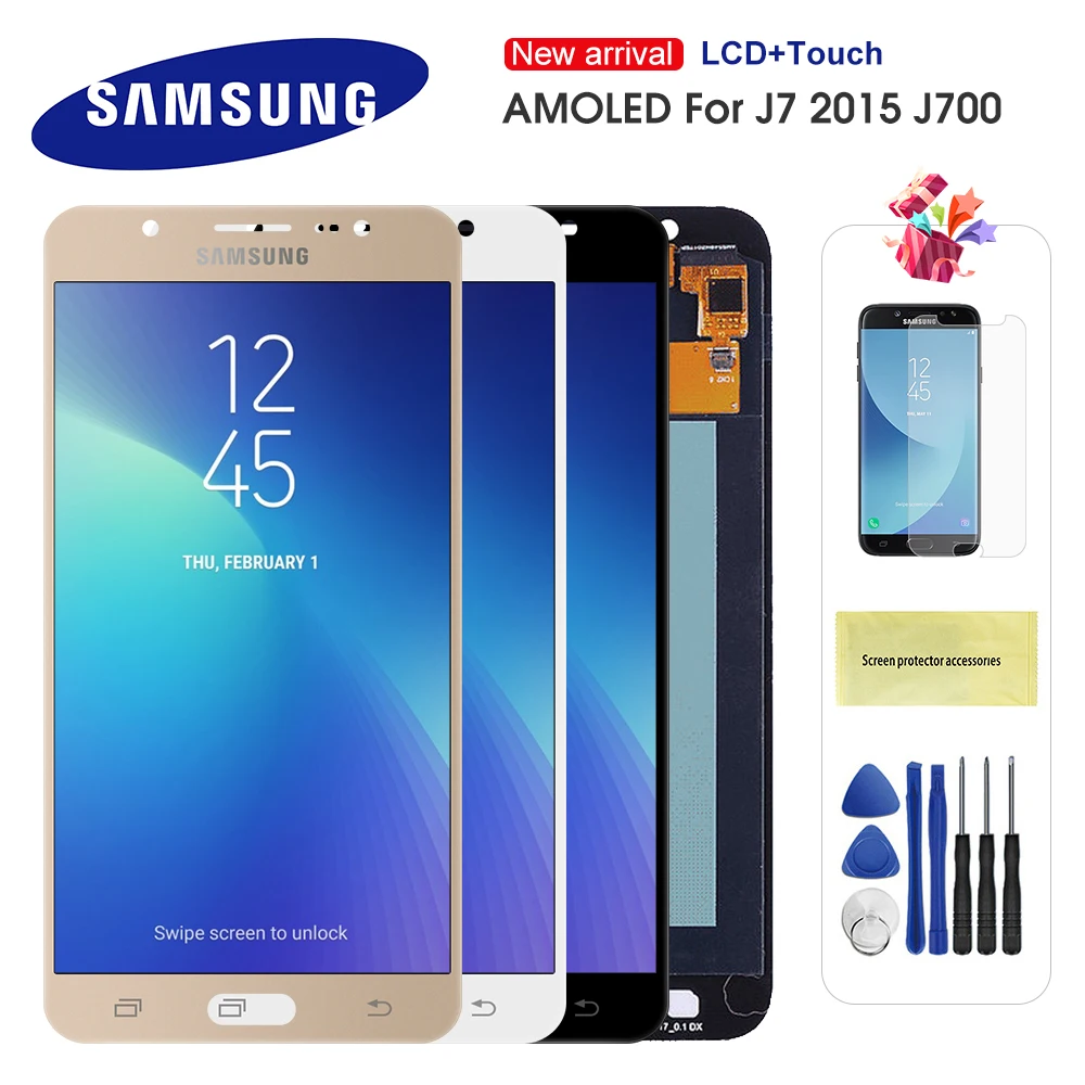 Оригинальный AMOLED ЖК дисплей для Samsung Galaxy J7 2015 J700 J700F J700H J700M дигитайзер сенсорного