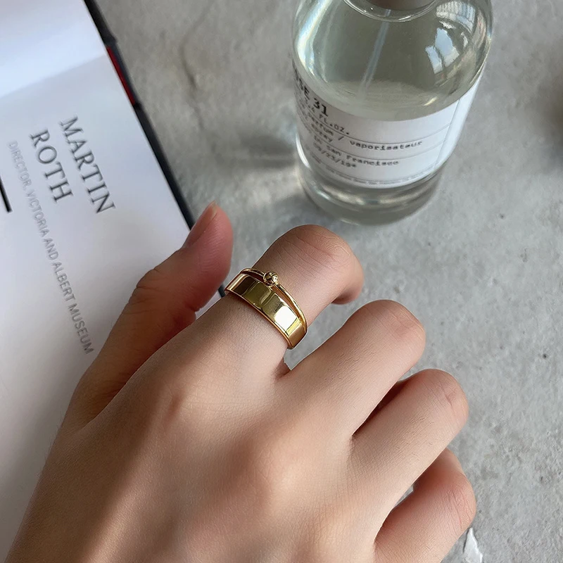 

Kinel Christmas Gift French Style anillos de plata 925 de ley mujer Fashion Round Bead line Wide Silver Rings for Women Jewelry