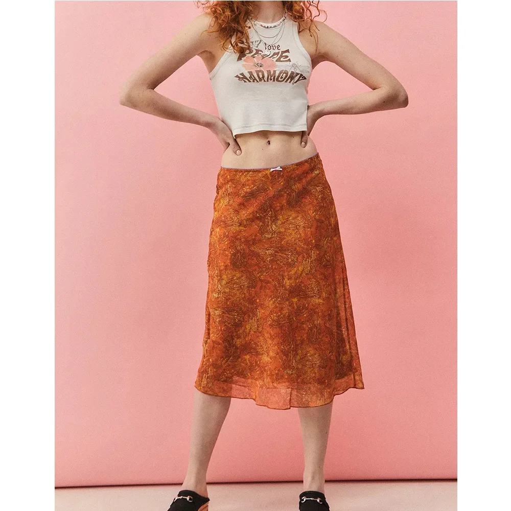 

Female Midi Skirt Adults Floral Print High Elastic Waist Skirt for Summer Autumn Blue S/M/L For Femme Sexy Women'S Clothing 2021