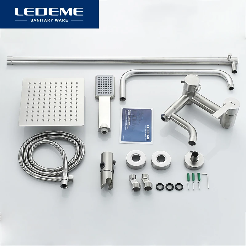 ledeme shower faucet bathroom rainfall bath shower cabin mixers swivel bath spout waterfall stainless steel tap faucets l72401 free global shipping