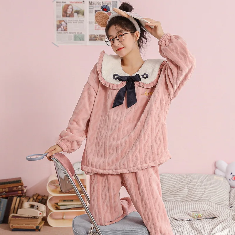 

Women's Pajamas Clothing Sets Cute Princess Wind Thick Coral Fleece In Winter Women Cotton Pajamas Home Women's Suit Lounge Wear