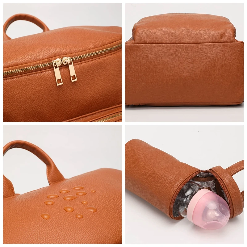 

Baby Diaper Bag Backpack Solid PU Leather Mummy Maternity Bag Large Capacity Travel Back With Pack Pad Stroller Bags Changing