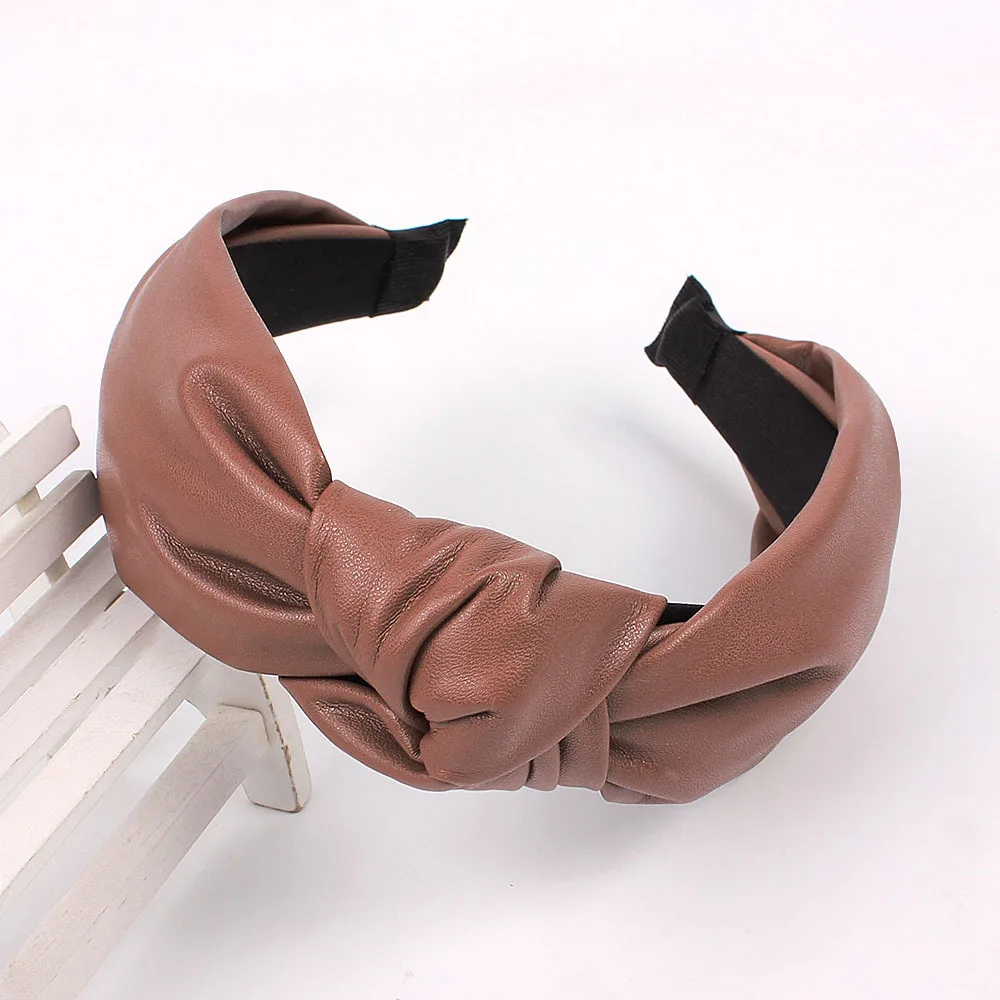 

2021 Fashion Women's Hairband Headband Solid Headwear Classic Girls Hair Accessories PU Leather DIY Turban Hair Band Hair Hoop
