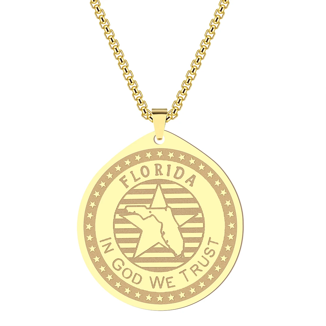 

Kinitial Stainless Steel State of Florida Pendant Necklaces for Women Chain Choker Jewelry Charm Geometric Star Necklace Gift